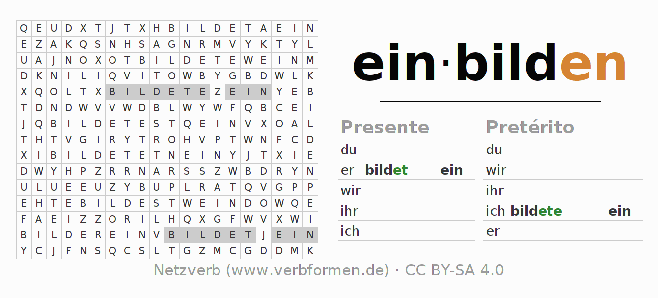 Juego de palabras cruzadas para la conjugación del verbo einbilden