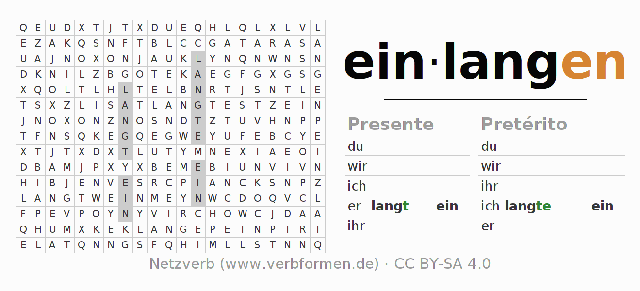 Juego de palabras cruzadas para la conjugación del verbo einlangen