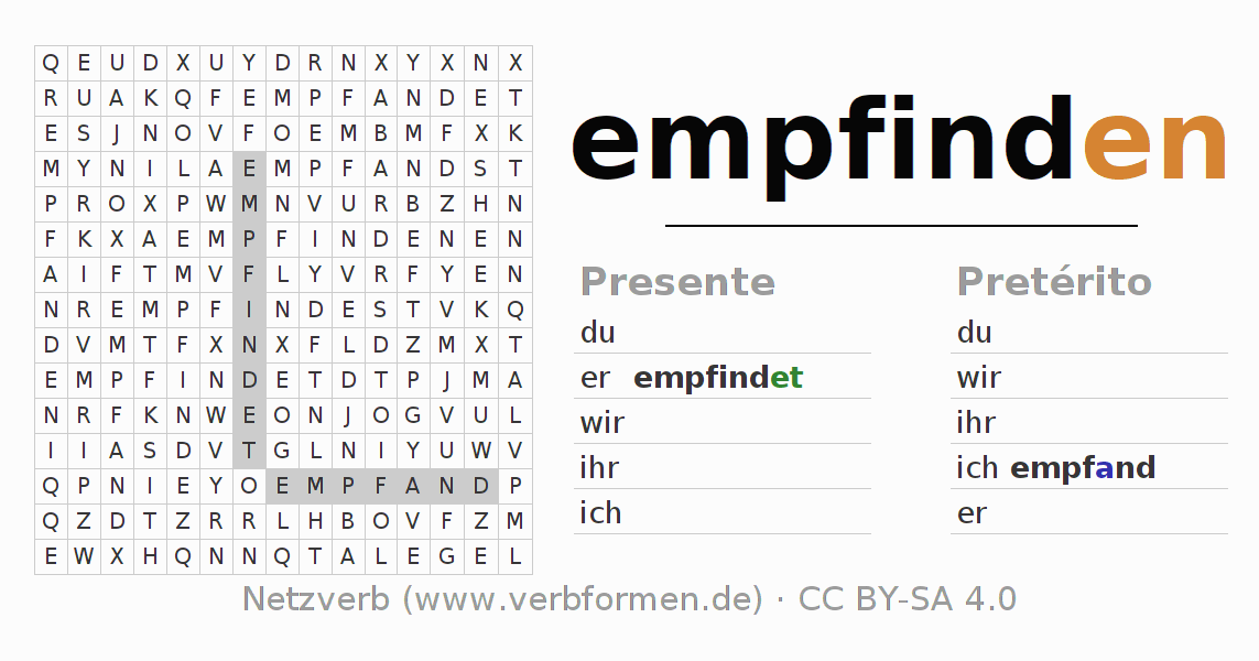 Juego de palabras cruzadas para la conjugación del verbo empfinden
