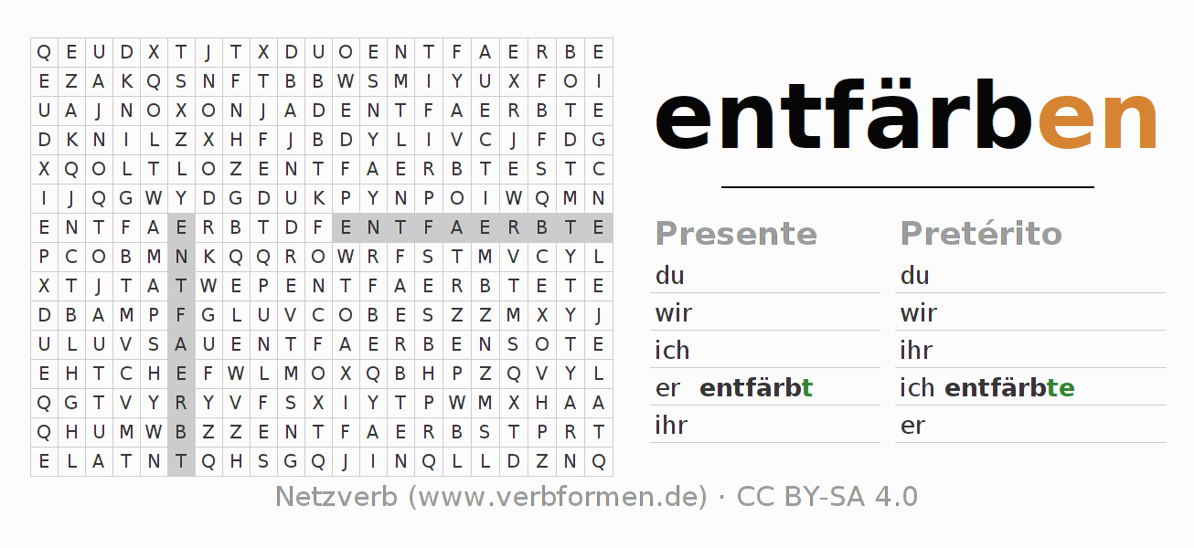 Juego de palabras cruzadas para la conjugación del verbo entfärben
