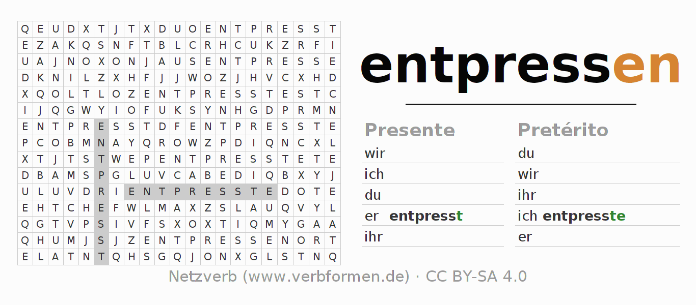 Juego de palabras cruzadas para la conjugación del verbo entpressen
