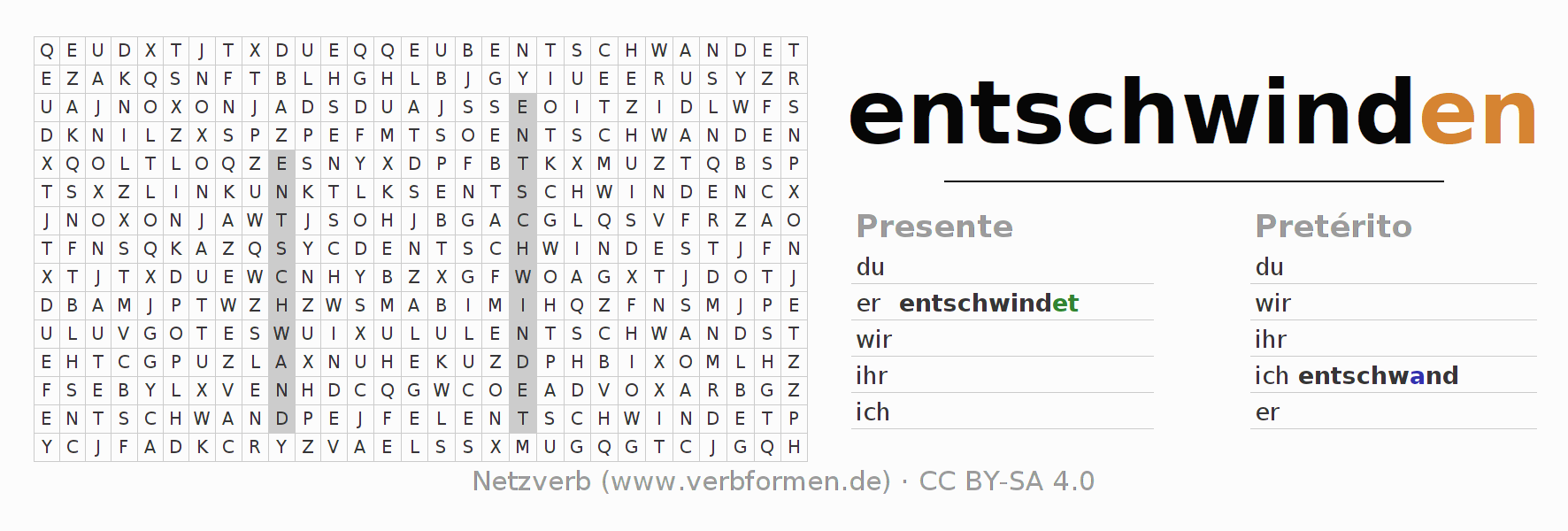 Juego de palabras cruzadas para la conjugación del verbo entschwinden