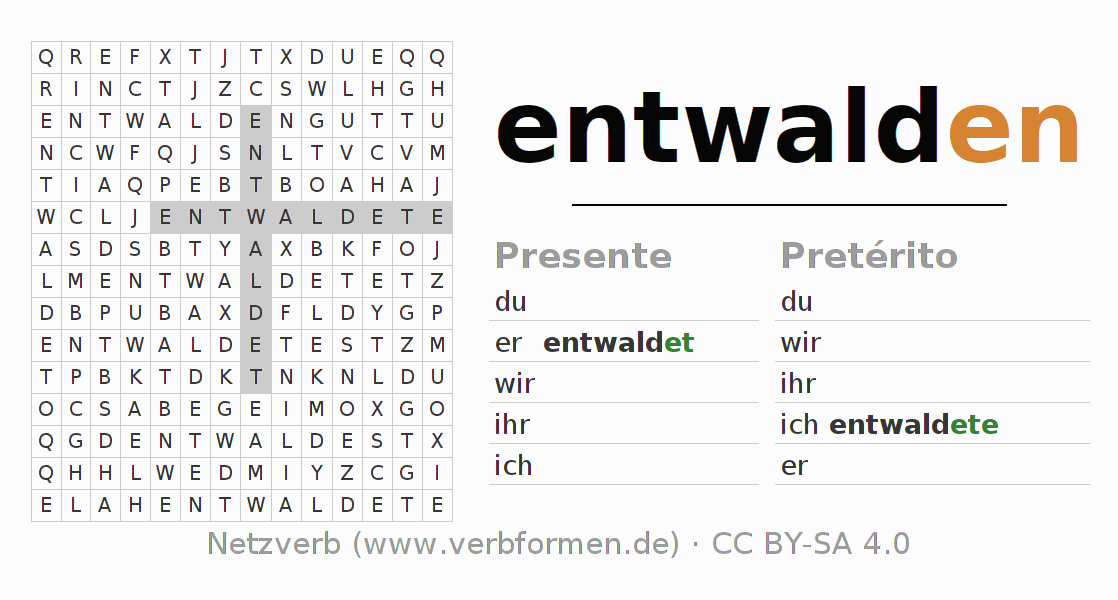 Juego de palabras cruzadas para la conjugación del verbo entwalden