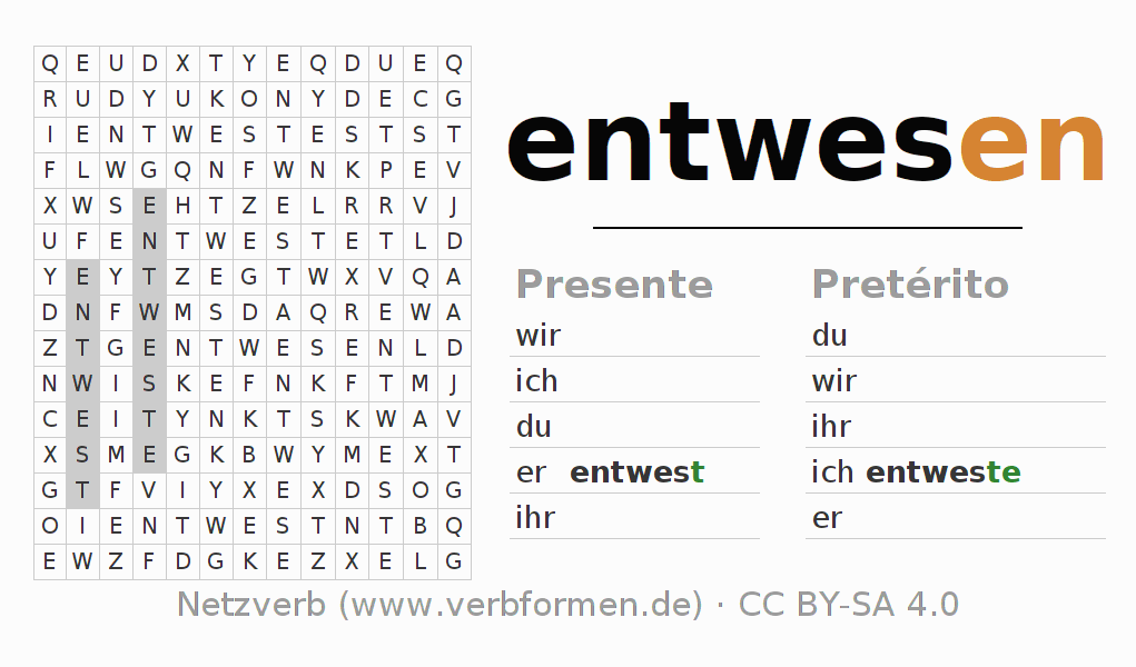 Juego de palabras cruzadas para la conjugación del verbo entwesen