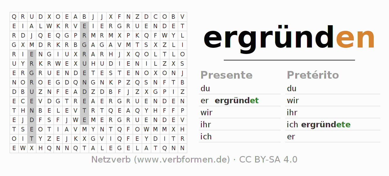 Juego de palabras cruzadas para la conjugación del verbo ergründen