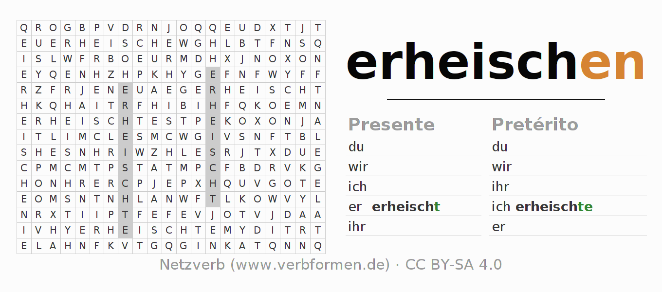 Juego de palabras cruzadas para la conjugación del verbo erheischen
