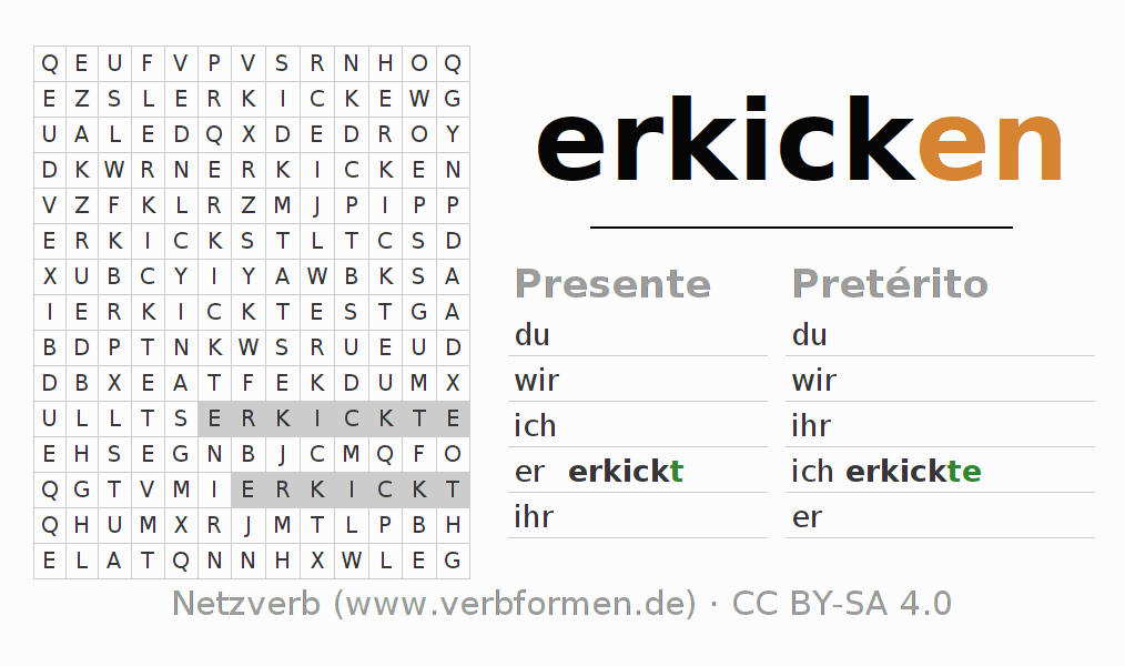 Juego de palabras cruzadas para la conjugación del verbo erkicken