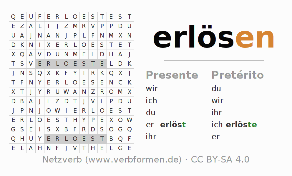 Juego de palabras cruzadas para la conjugación del verbo erlösen