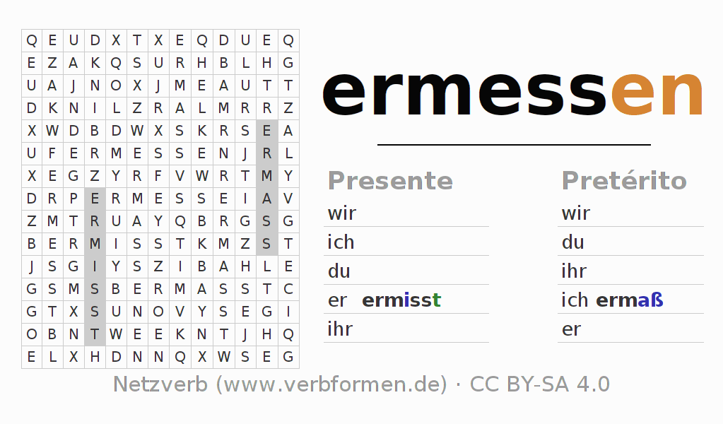 Juego de palabras cruzadas para la conjugación del verbo ermessen