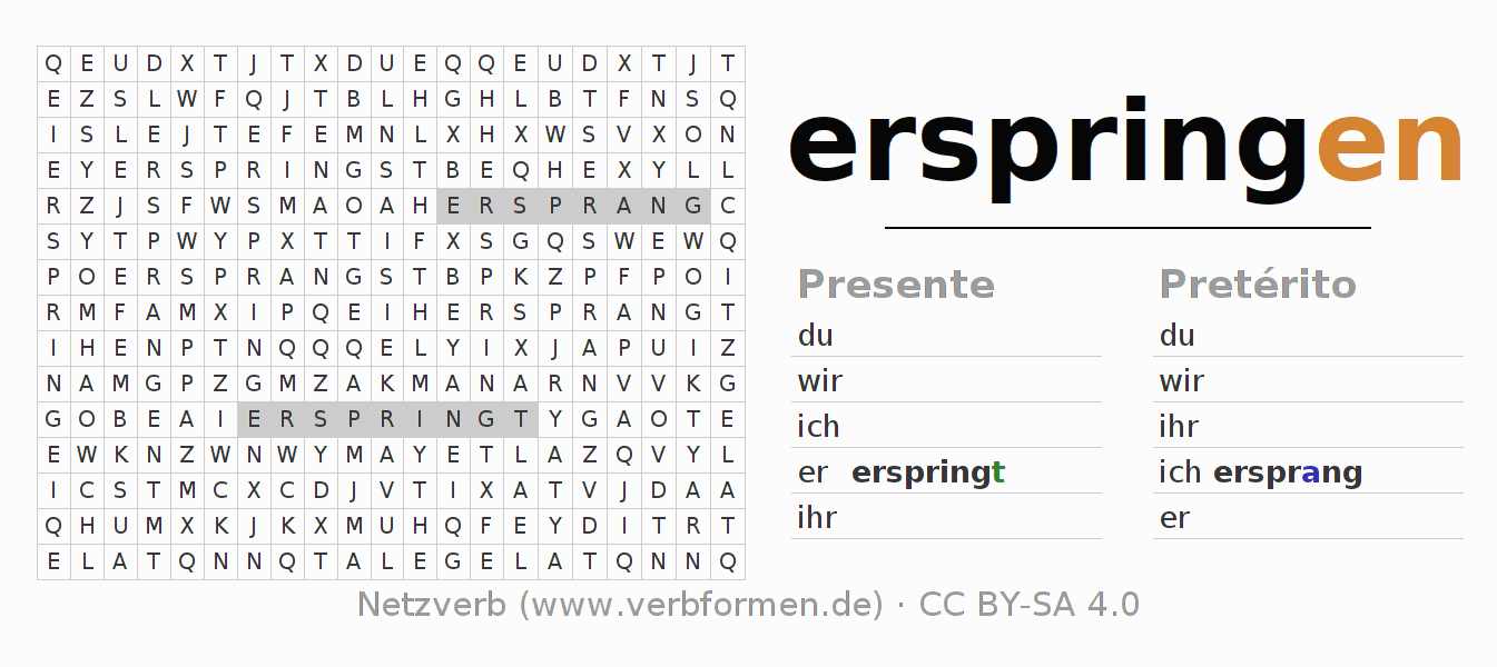 Juego de palabras cruzadas para la conjugación del verbo erspringen