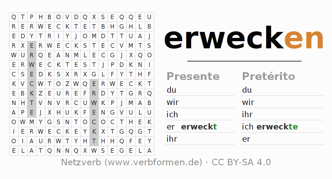 Juego de palabras cruzadas para la conjugación del verbo erwecken