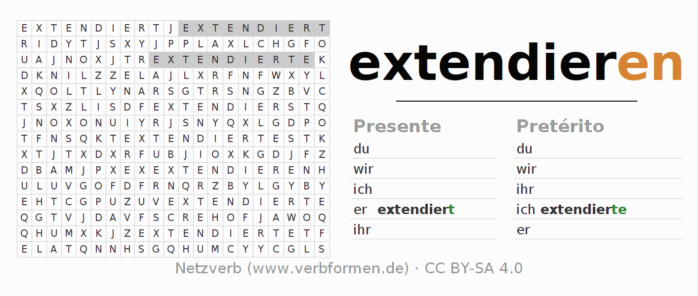 Juego de palabras cruzadas para la conjugación del verbo extendieren
