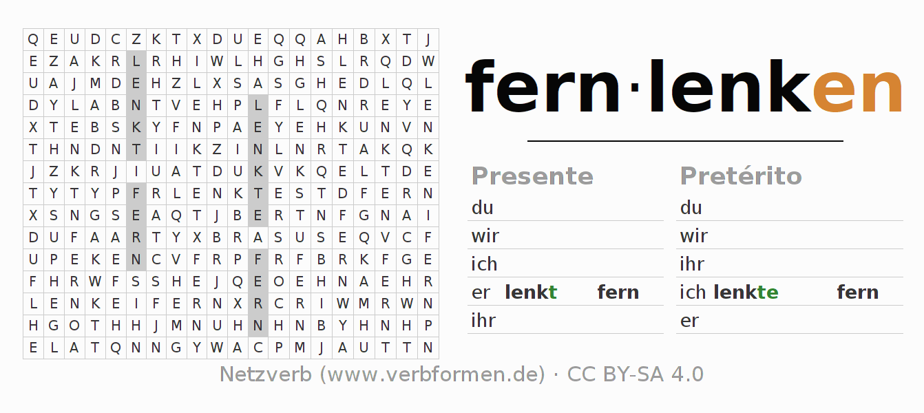 Juego de palabras cruzadas para la conjugación del verbo fernlenken