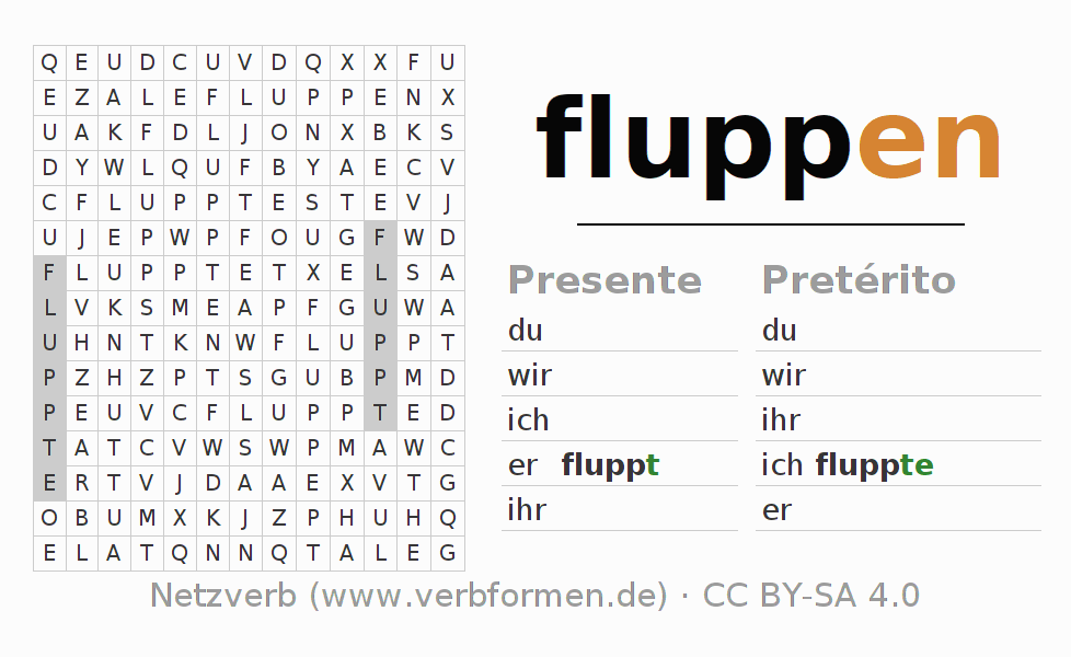 Juego de palabras cruzadas para la conjugación del verbo fluppen