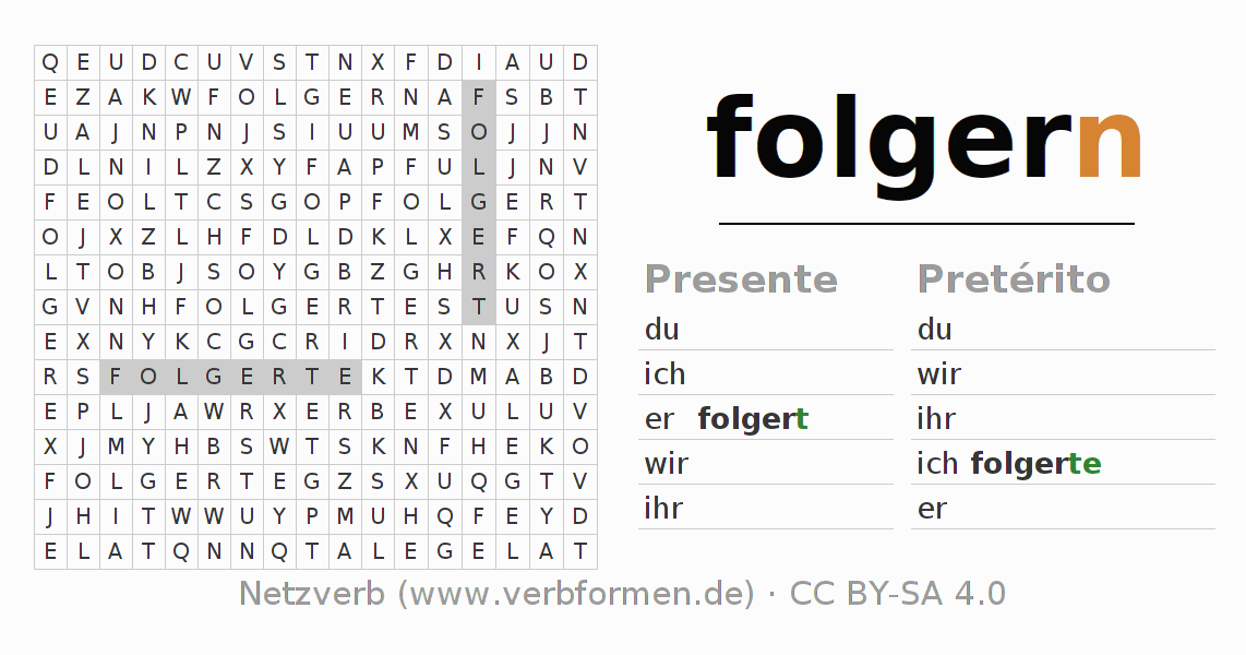 Juego de palabras cruzadas para la conjugación del verbo folgern