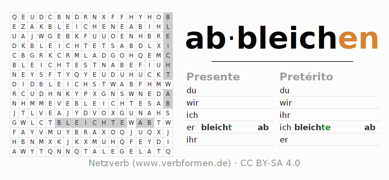 Juego de palabras cruzadas para la conjugación del verbo abbleichen