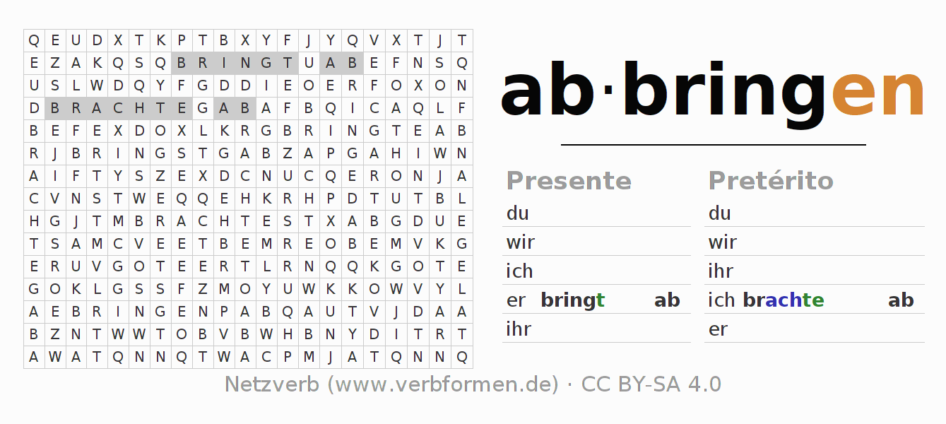 Juego de palabras cruzadas para la conjugación del verbo abbringen