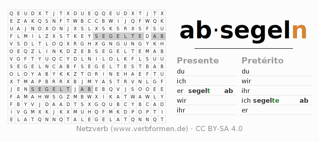 Juego de palabras cruzadas para la conjugación del verbo absegeln (hat)