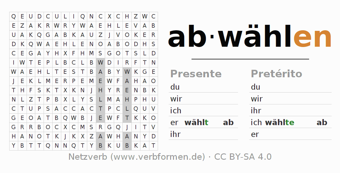 Juego de palabras cruzadas para la conjugación del verbo abwählen