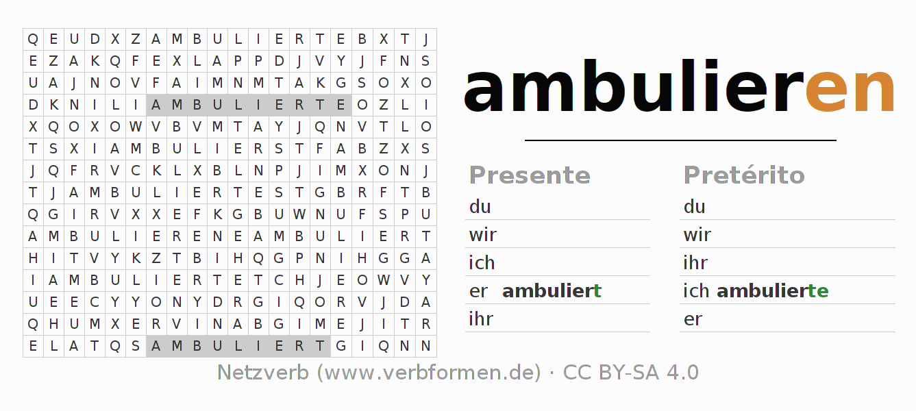 Juego de palabras cruzadas para la conjugación del verbo ambulieren (hat)