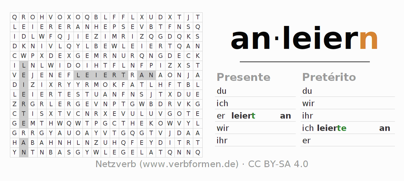 Juego de palabras cruzadas para la conjugación del verbo anleiern
