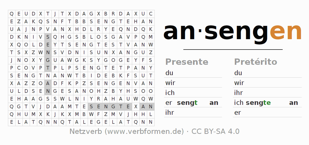 Juego de palabras cruzadas para la conjugación del verbo ansengen