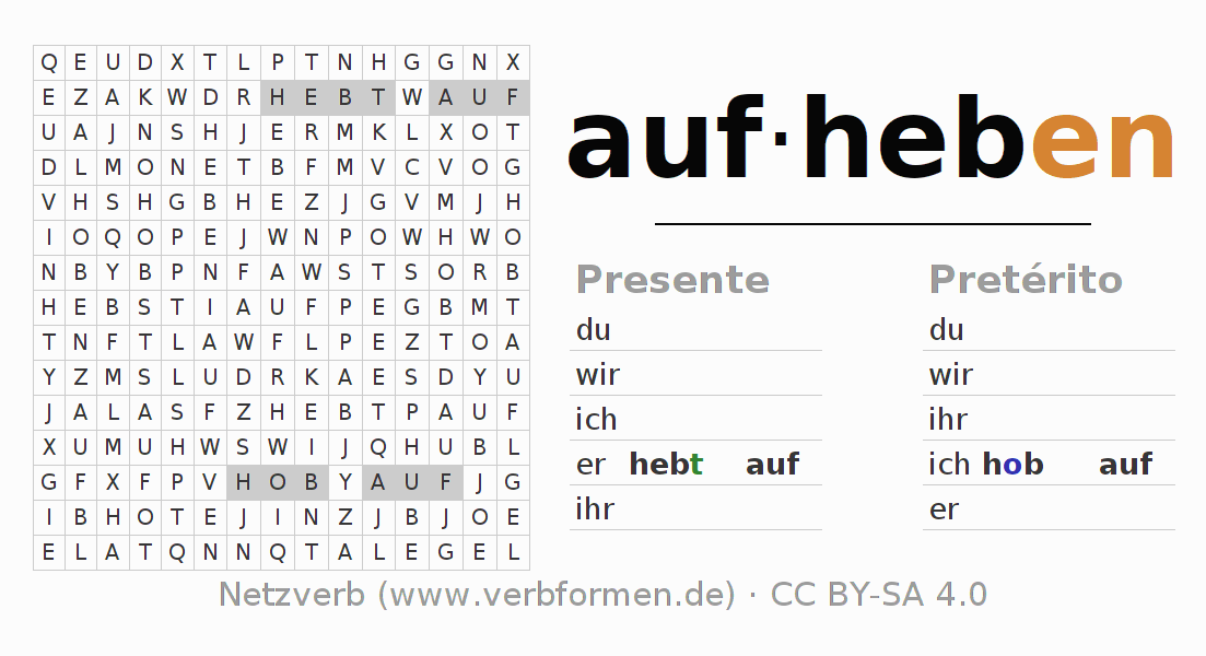 Juego de palabras cruzadas para la conjugación del verbo aufheben