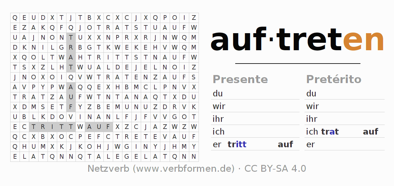 Juego de palabras cruzadas para la conjugación del verbo auftreten (hat)