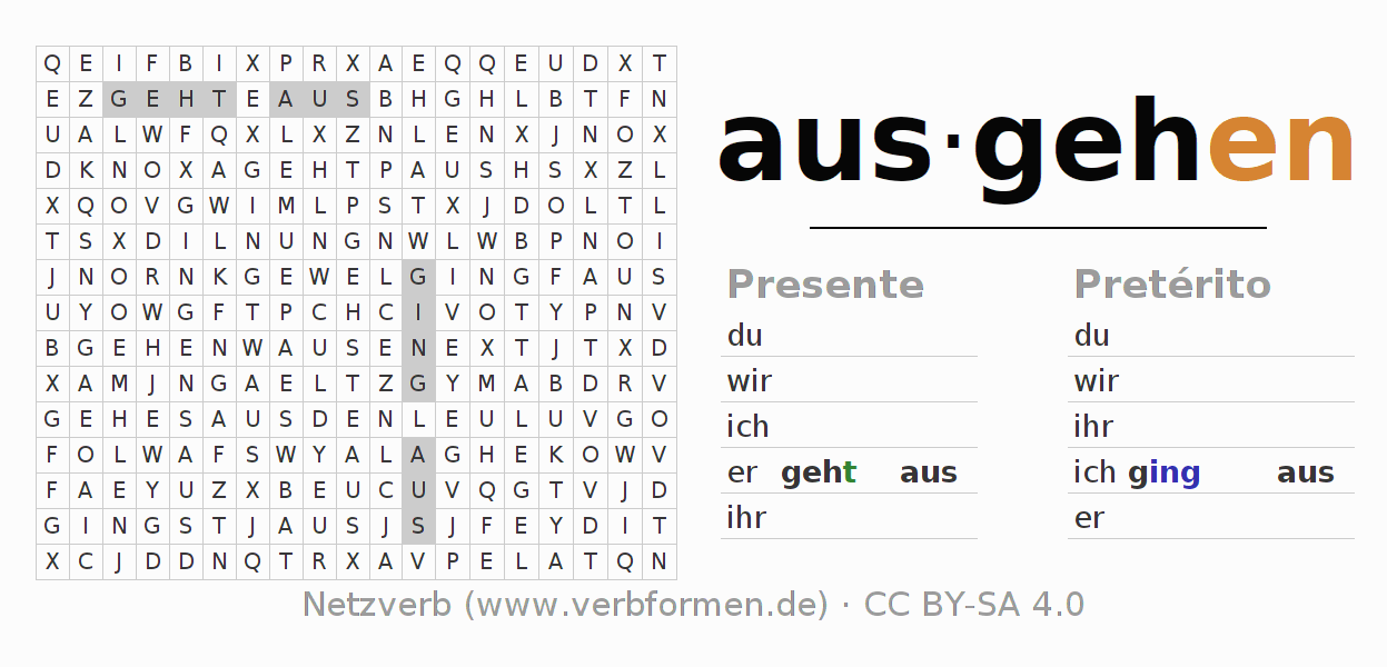 Juego de palabras cruzadas para la conjugación del verbo ausgehen