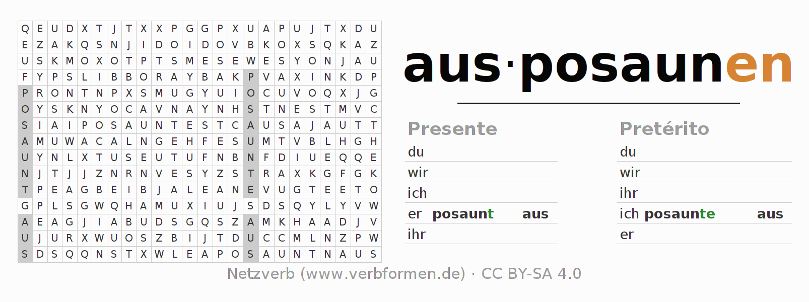 Juego de palabras cruzadas para la conjugación del verbo ausposaunen