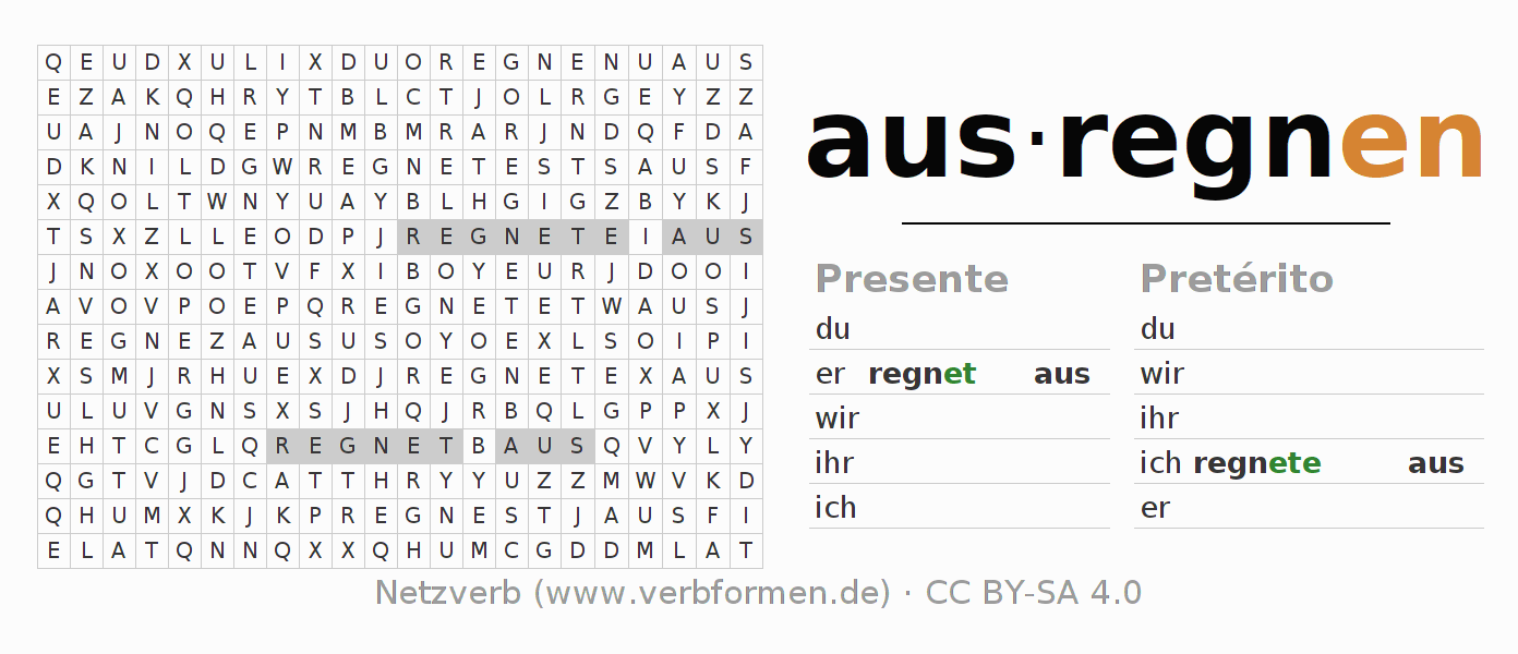 Juego de palabras cruzadas para la conjugación del verbo ausregnen