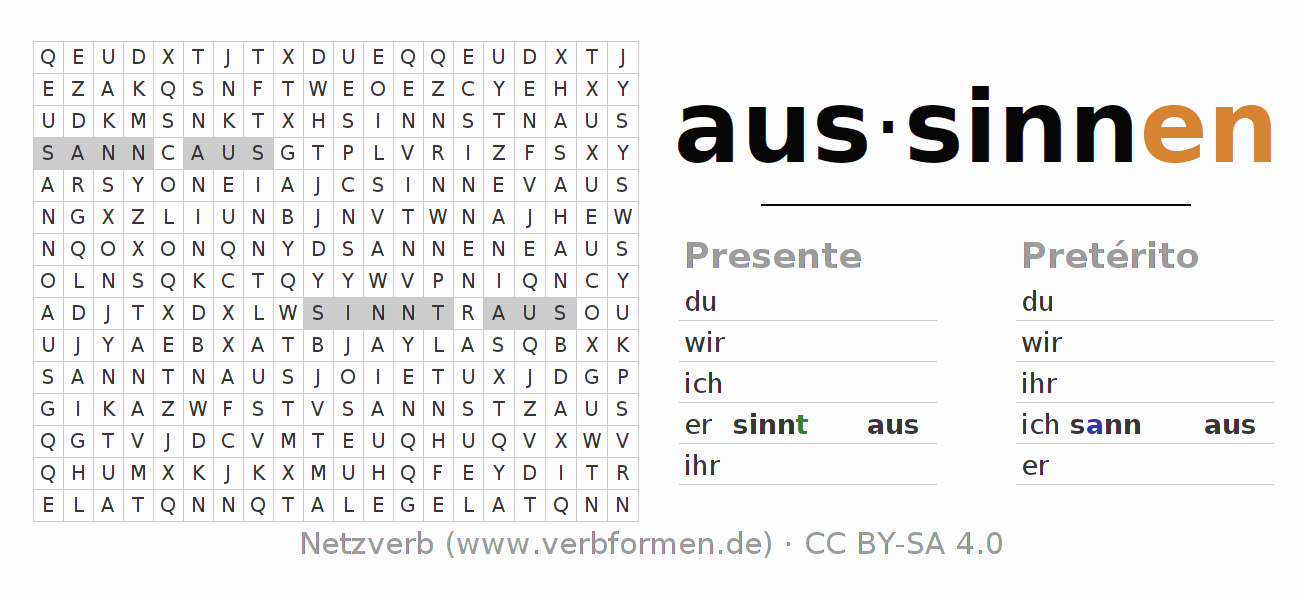 Juego de palabras cruzadas para la conjugación del verbo aussinnen