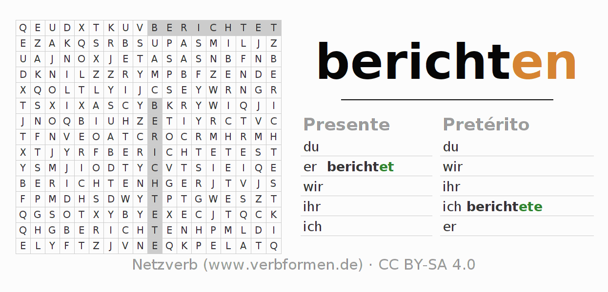 Juego de palabras cruzadas para la conjugación del verbo berichten