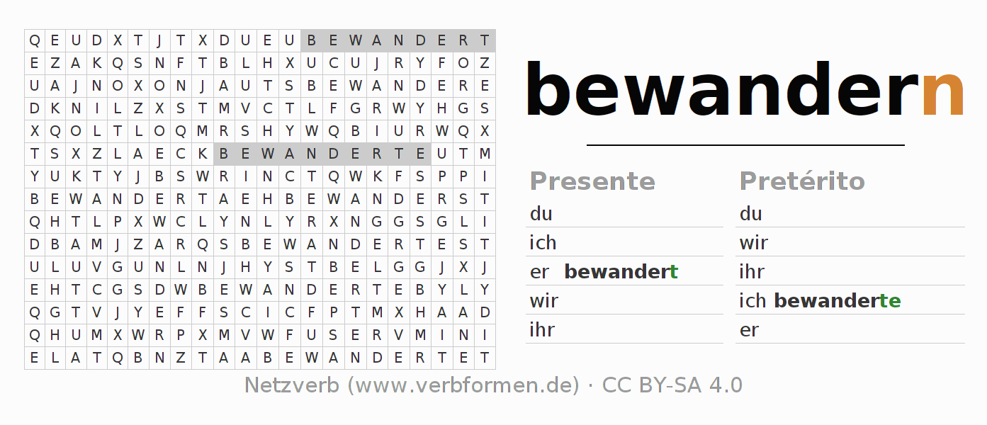 Juego de palabras cruzadas para la conjugación del verbo bewandern