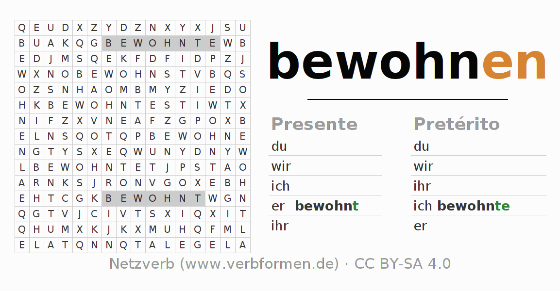 Juego de palabras cruzadas para la conjugación del verbo bewohnen