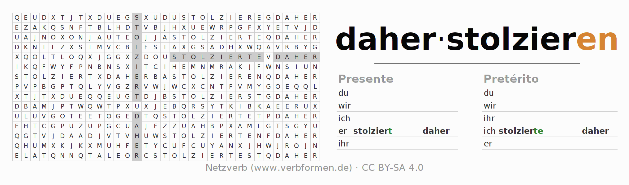 Juego de palabras cruzadas para la conjugación del verbo daherstolzieren
