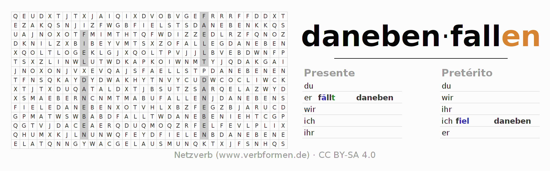 Juego de palabras cruzadas para la conjugación del verbo danebenfallen