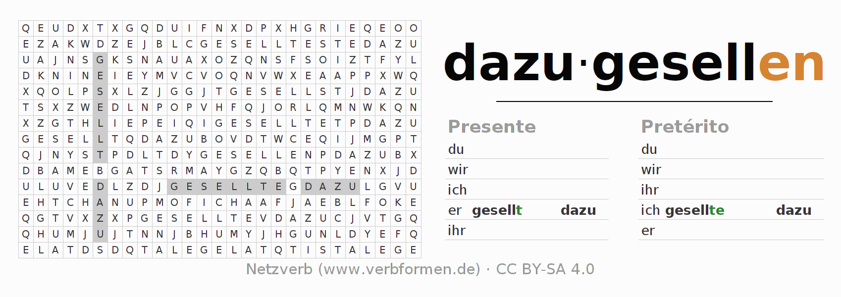 Juego de palabras cruzadas para la conjugación del verbo dazugesellen