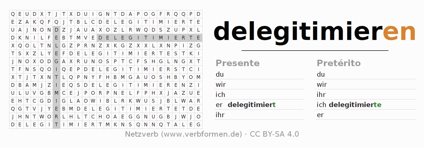 Juego de palabras cruzadas para la conjugación del verbo delegitimieren