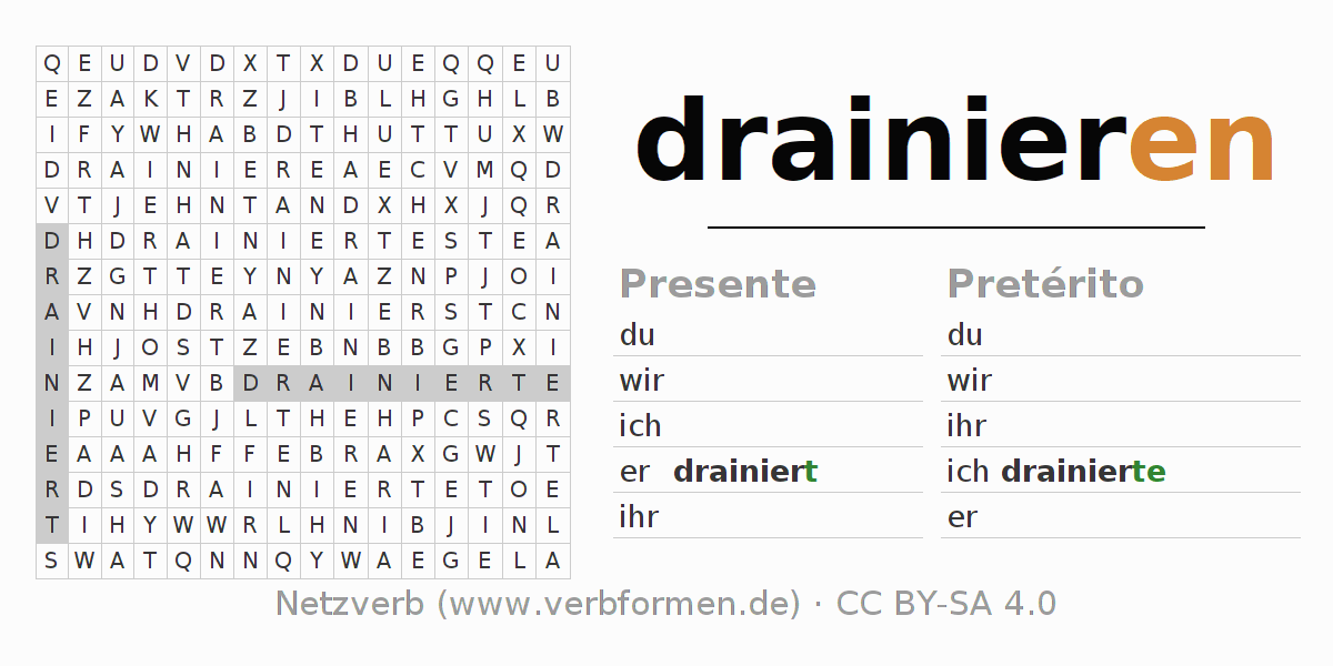 Juego de palabras cruzadas para la conjugación del verbo drainieren