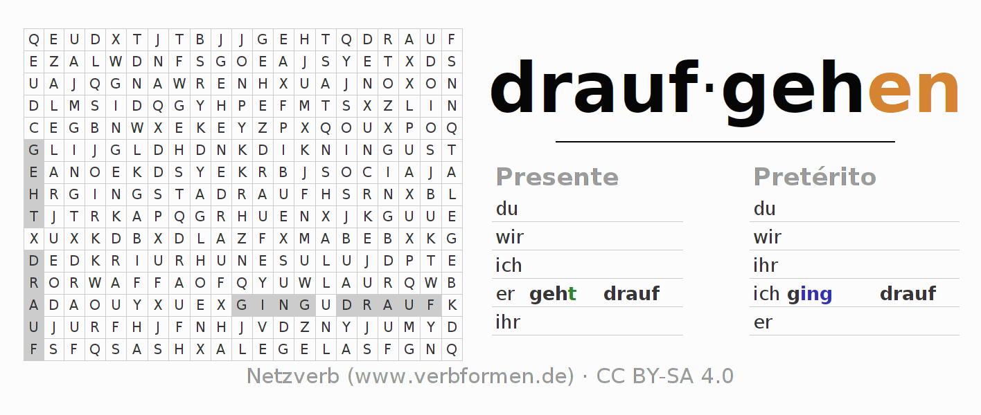 Juego de palabras cruzadas para la conjugación del verbo draufgehen