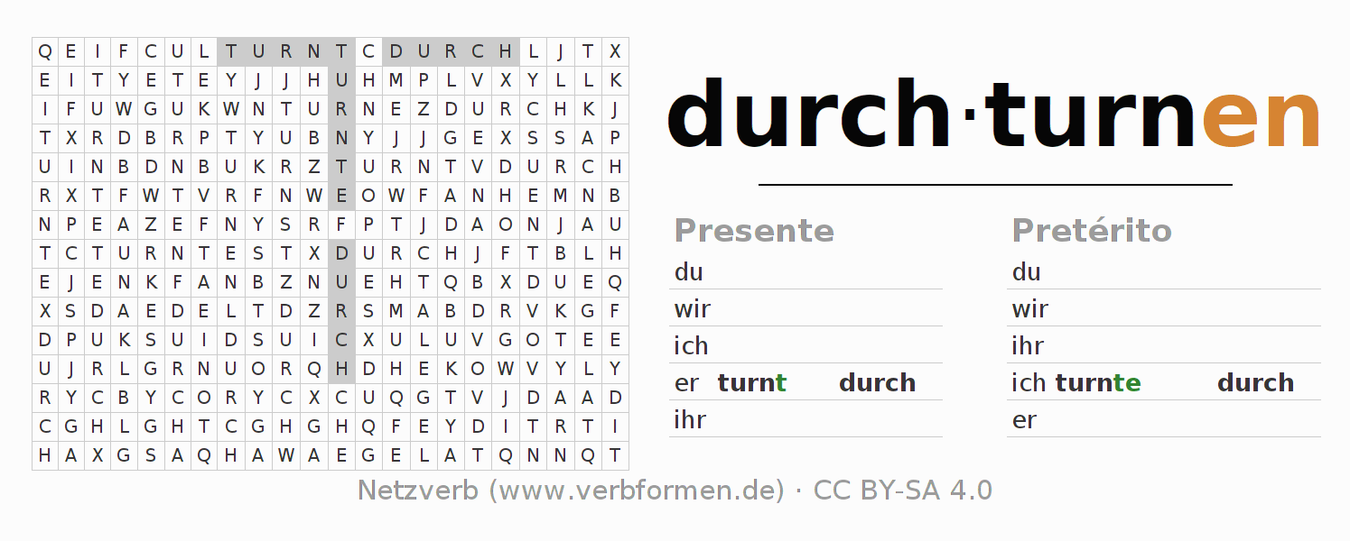 Juego de palabras cruzadas para la conjugación del verbo durchturnen
