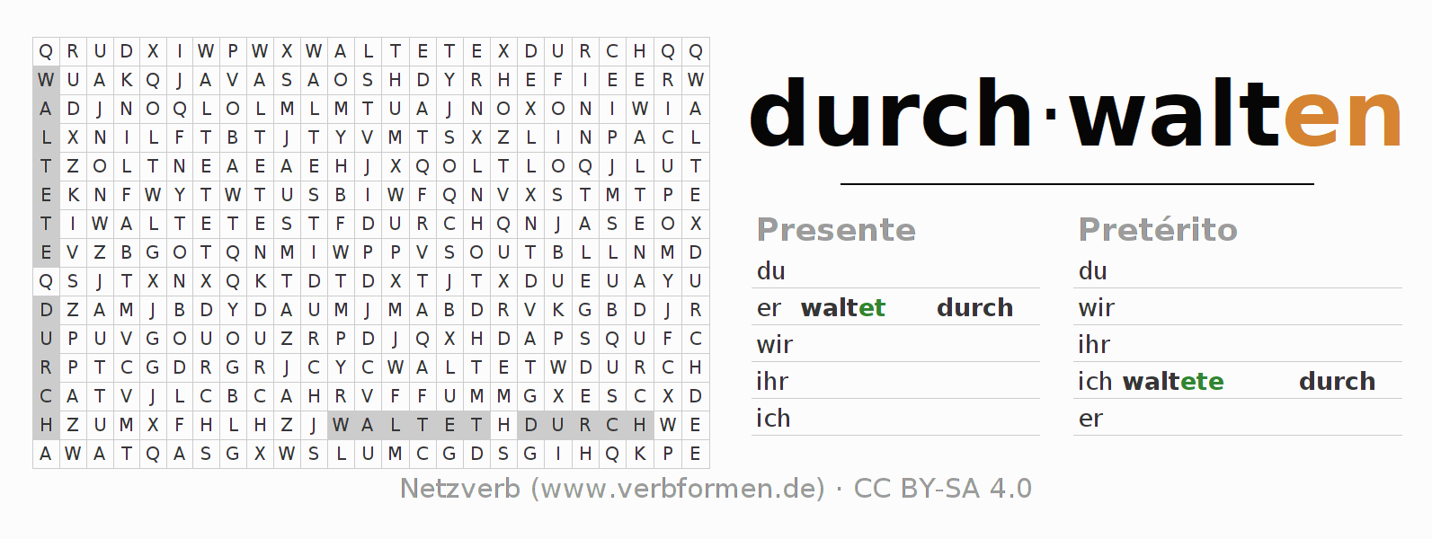 Juego de palabras cruzadas para la conjugación del verbo durchwalten
