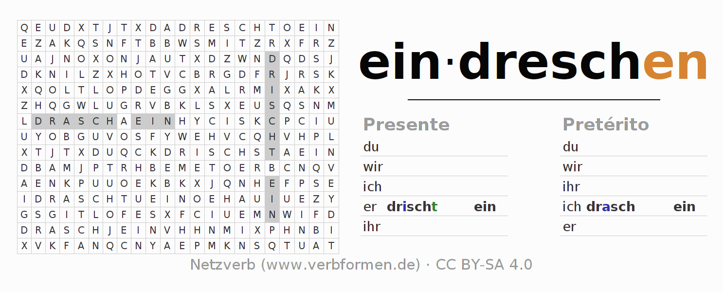 Juego de palabras cruzadas para la conjugación del verbo eindreschen