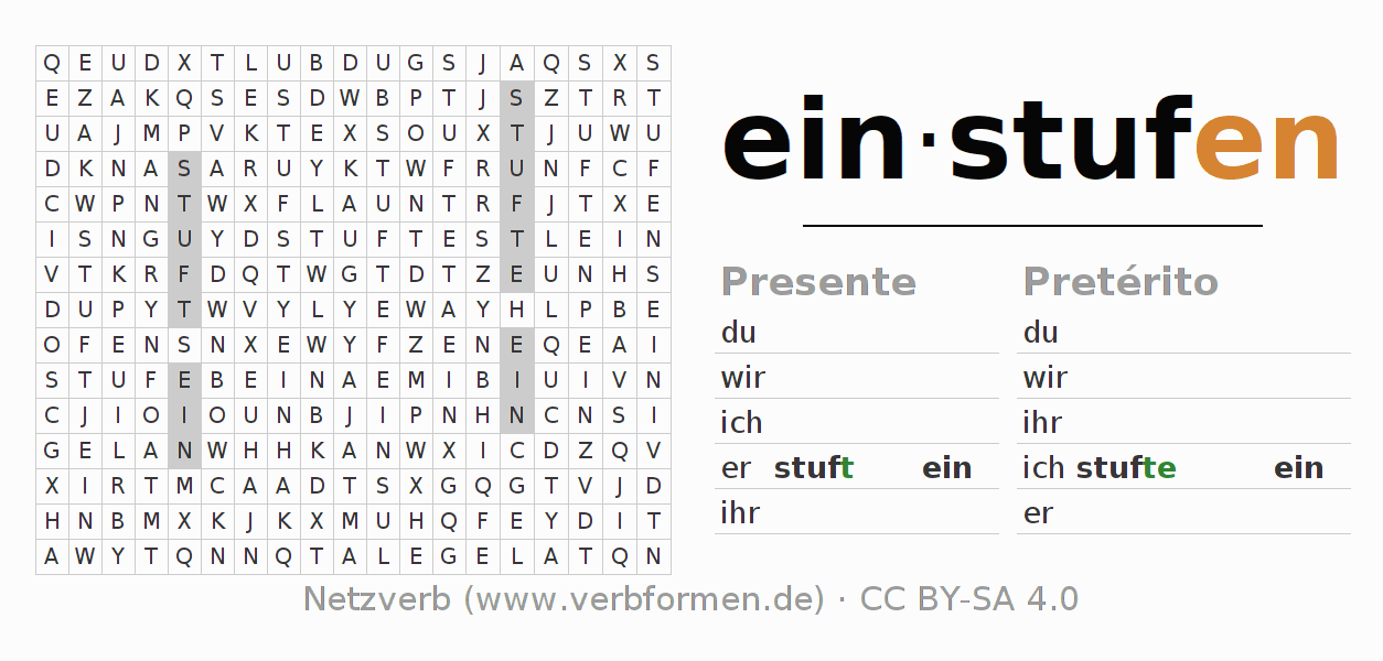 Juego de palabras cruzadas para la conjugación del verbo einstufen