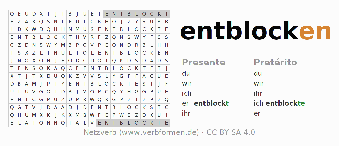 Juego de palabras cruzadas para la conjugación del verbo entblocken