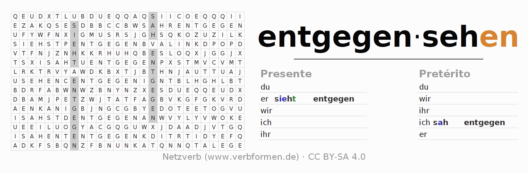 Juego de palabras cruzadas para la conjugación del verbo entgegensehen