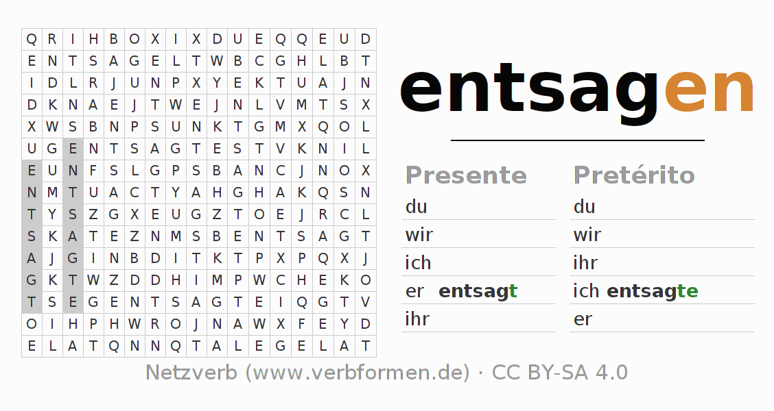 Juego de palabras cruzadas para la conjugación del verbo entsagen