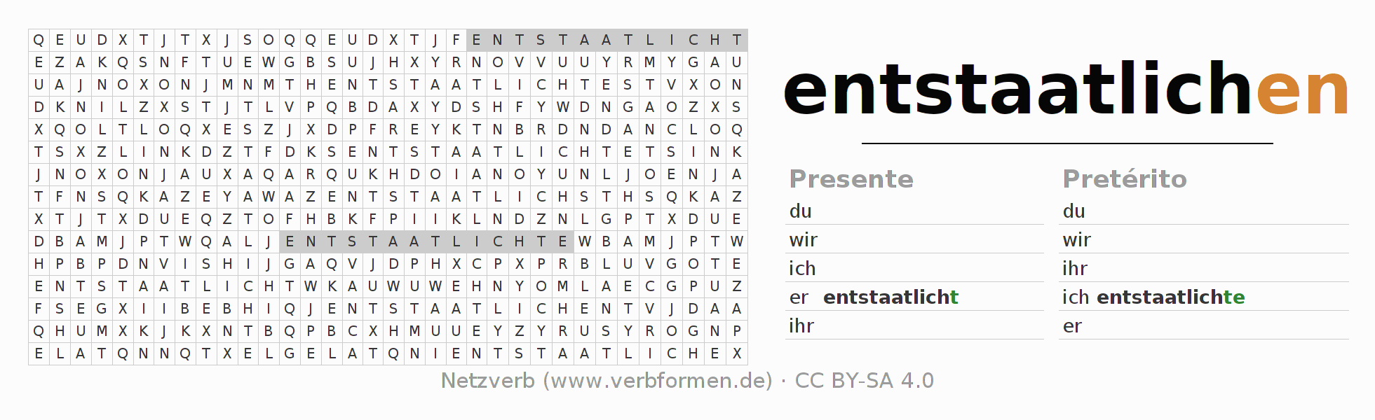 Juego de palabras cruzadas para la conjugación del verbo entstaatlichen