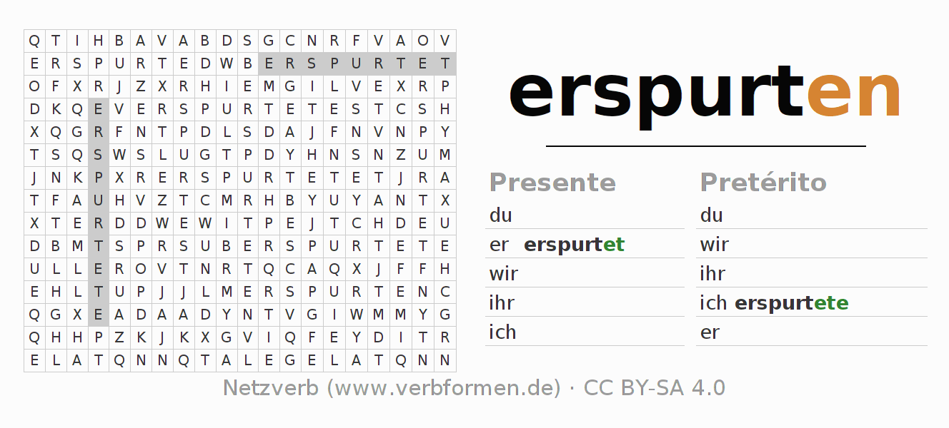 Juego de palabras cruzadas para la conjugación del verbo erspurten